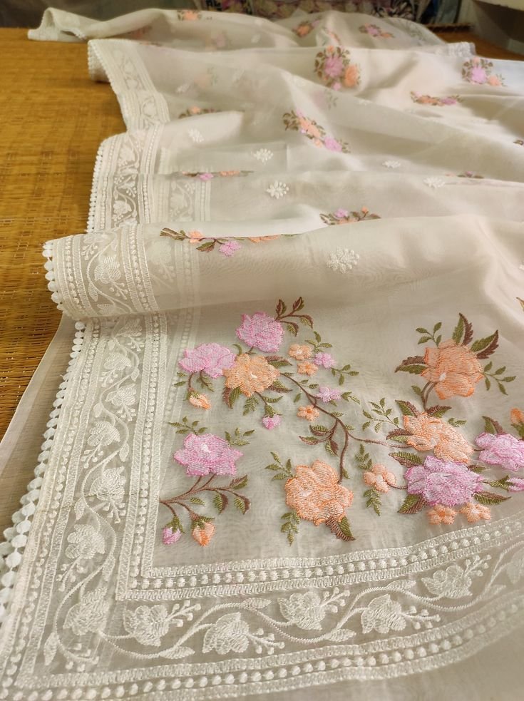 Pure Organza Over Embroidary Work For Party Wear Saree Etsy
